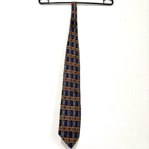 Woodward Vintage Gray Blue 100% silk geometric patten brocade Neck Tie